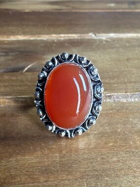 Vintage Bohemian Carnelian Gemstone Ring Size 10 Women Jewelry Silver 925 Boho